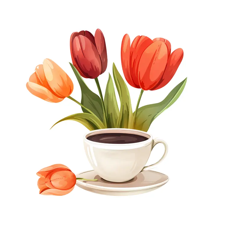 Coffee Cup and Tulips in Spring