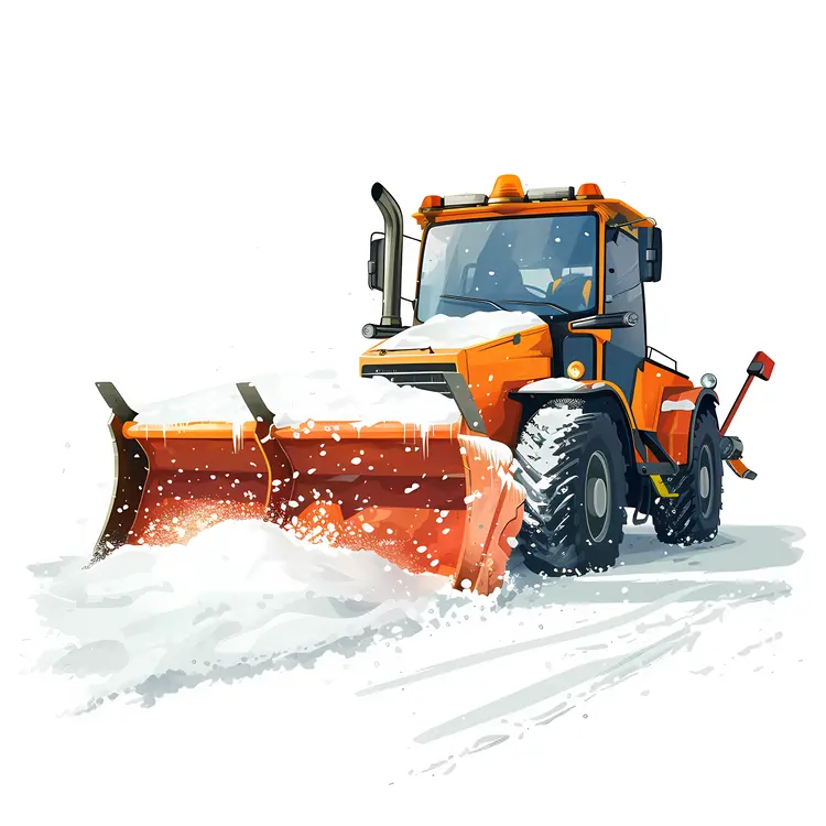 Orange Snow Plow in Snowy Weather