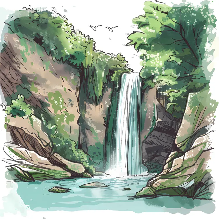 Waterfall in Lush Greenery
