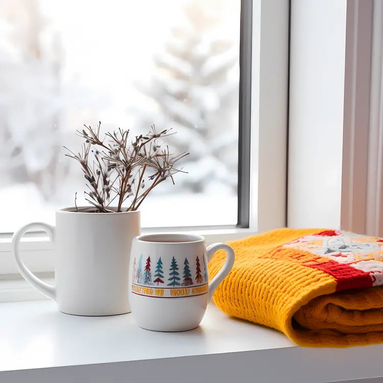 Cozy Window Scene with Mug and Sweater