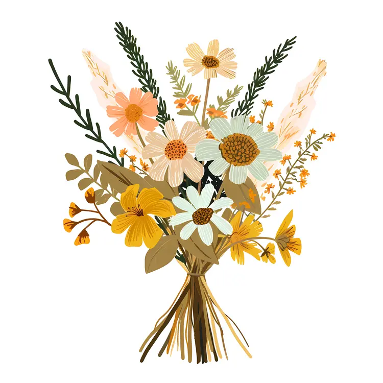 Yellow and White Floral Bouquet with Green Leaves