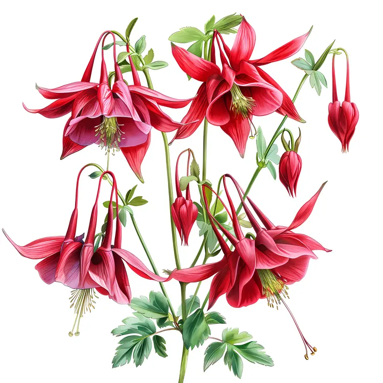 Red Columbine Flowers in Bloom