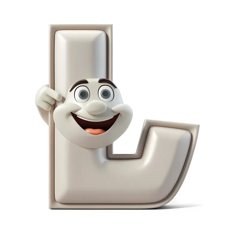White L Alphabet Character with Eyes and Smile