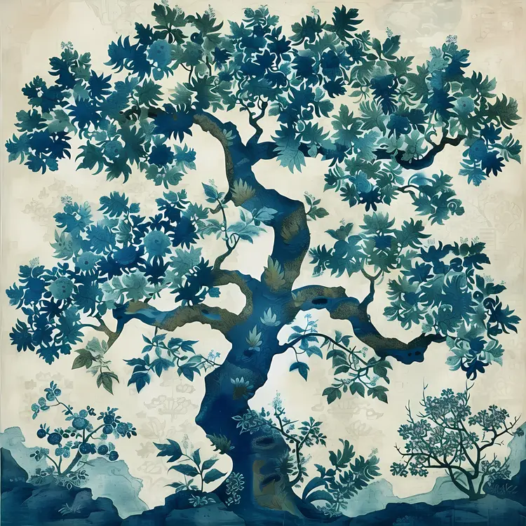 Blue Tree in Serene Landscape