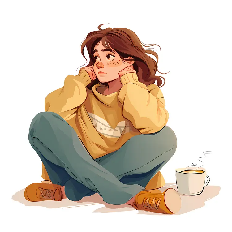 Girl Sitting with Cup