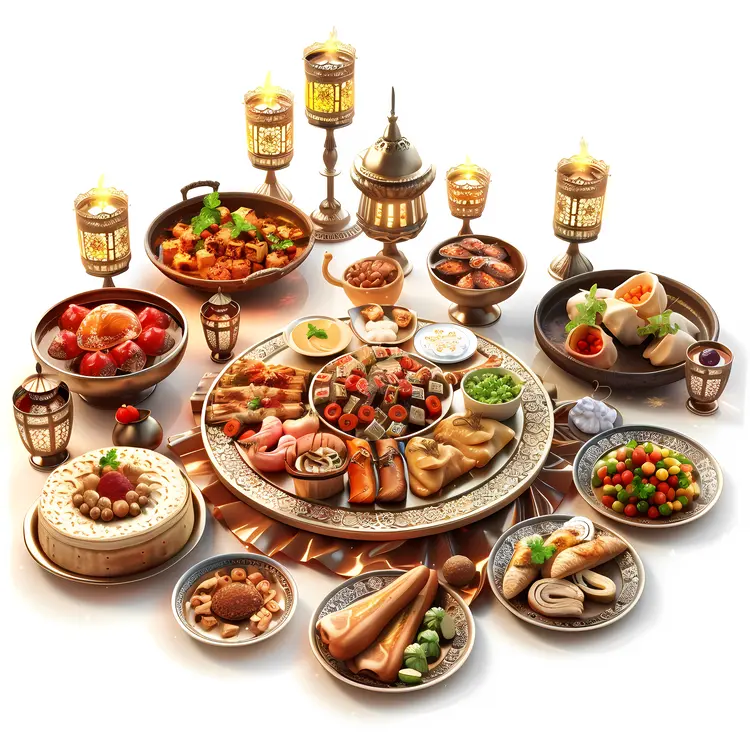 Iftar Meal with Traditional Dishes and Lanterns