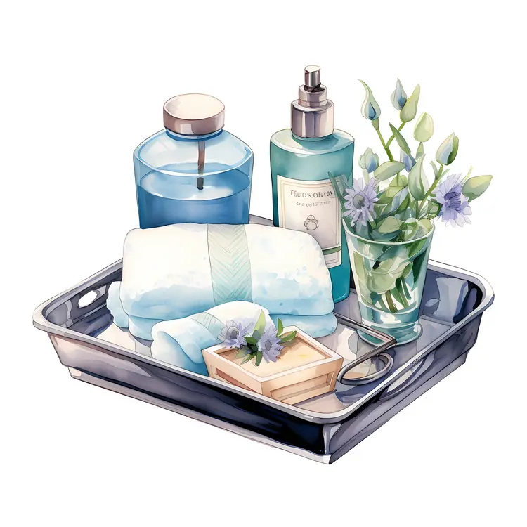 Bath Essentials with Flowers in Metal Tray