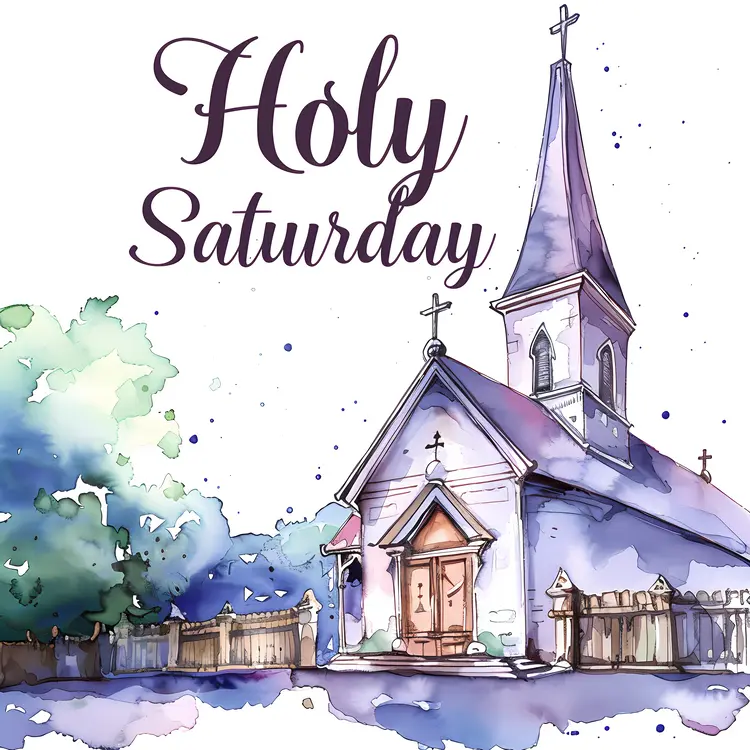 Holy Saturday Church Illustration with Trees