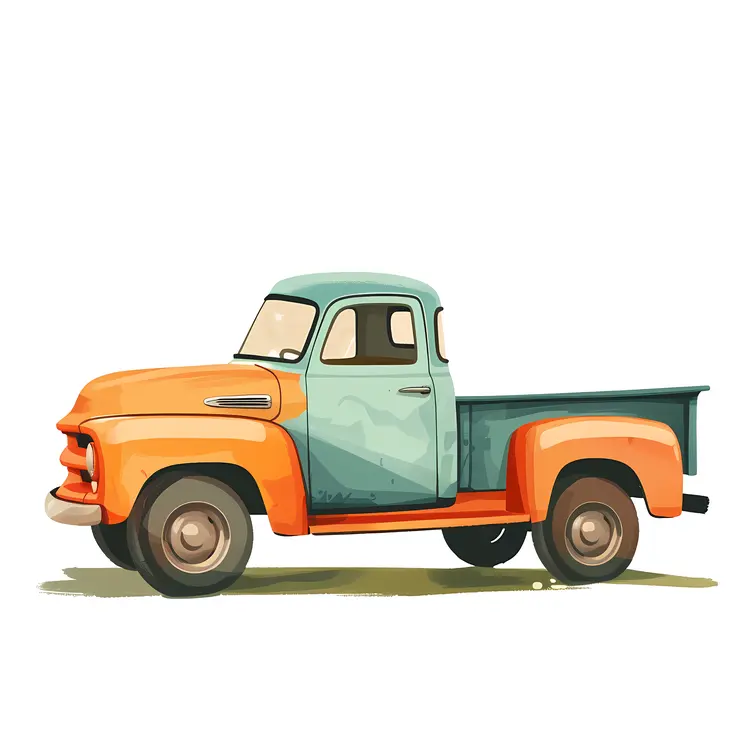 Orange and Green Vintage Pickup Truck