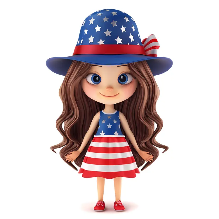Patriotic Girl in Stars and Stripes Dress