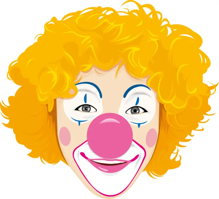 Clown Face with Red Nose and Curly Hair