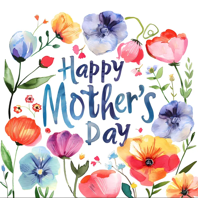Happy Mother's Day with Watercolor Flowers