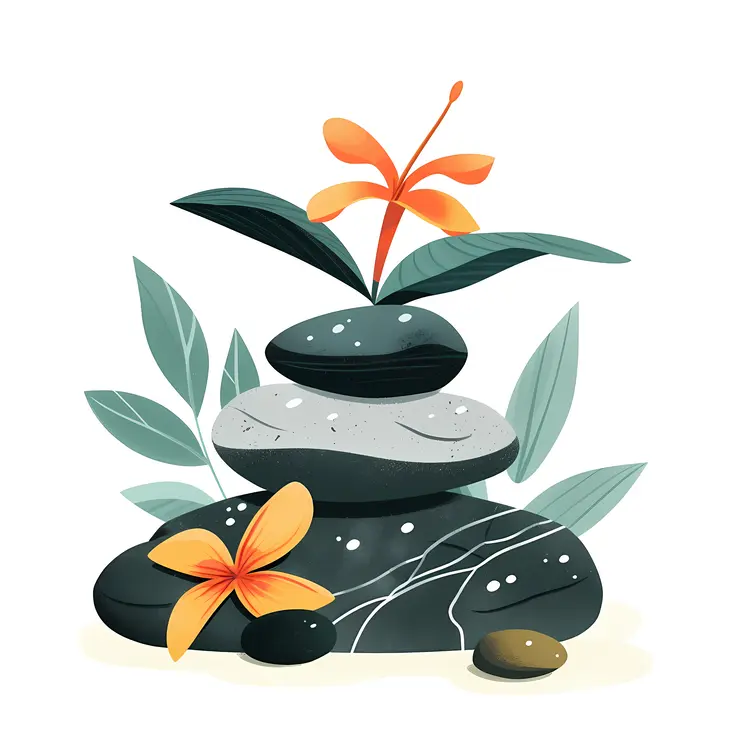 Zen Stacked Stones with Orange Flowers