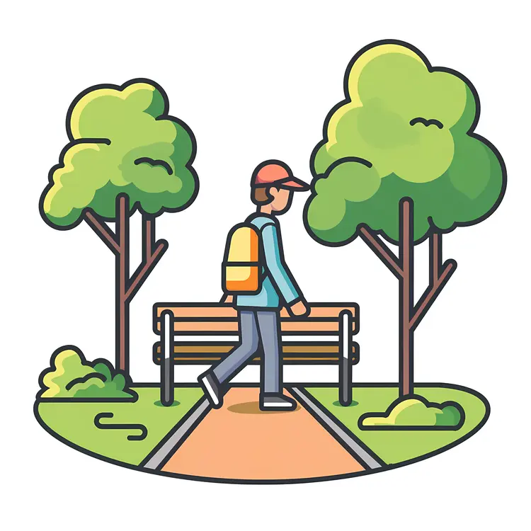 Person Walking in Park with Backpack