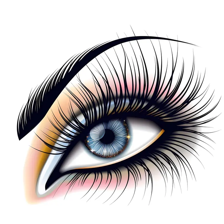 Colorful Eye Illustration with Blue Iris and Long Eyelashes