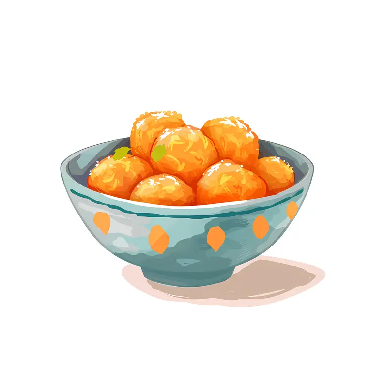 Orange Balls in Patterned Bowl