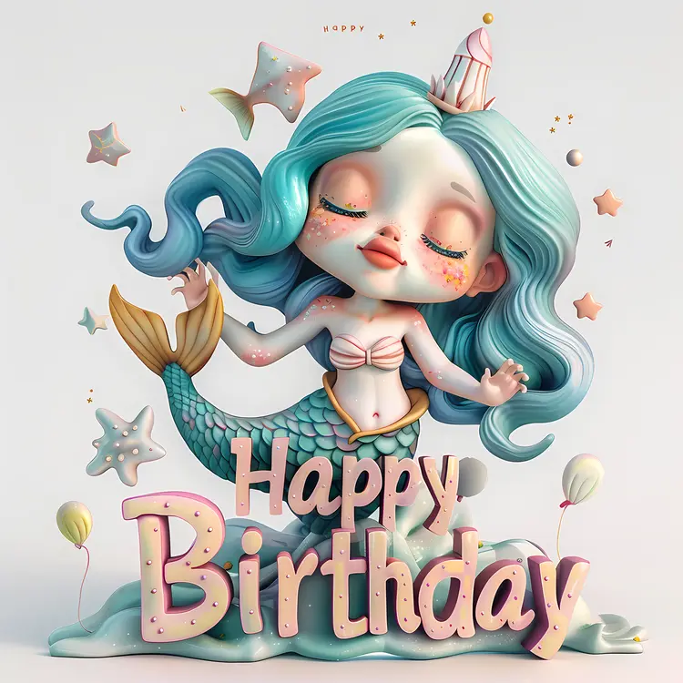 Mermaid with Birthday Party Hat