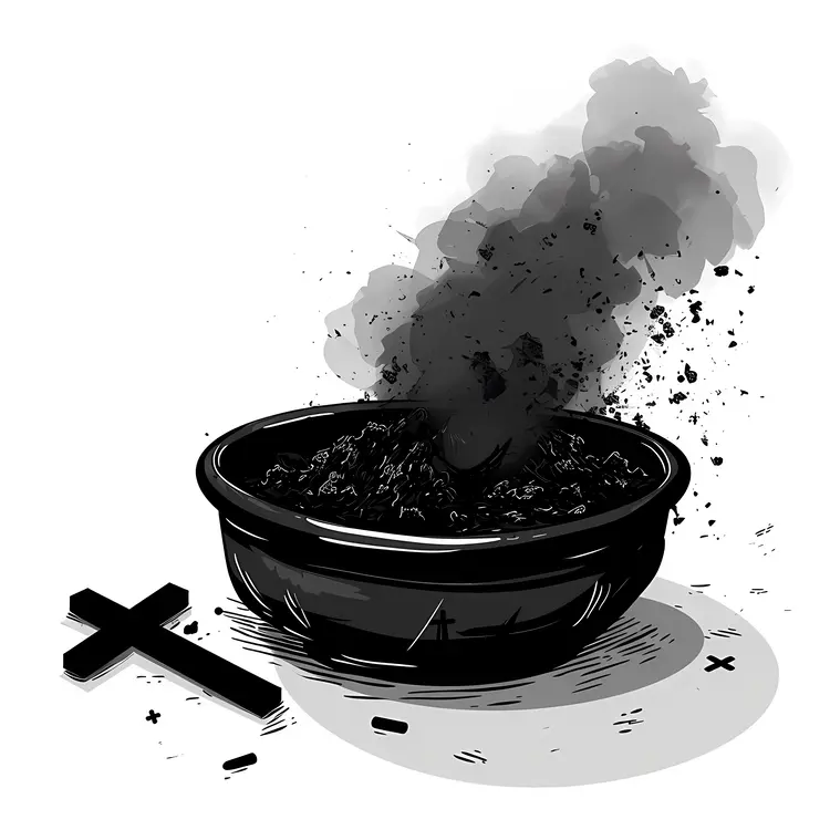 Ashes and Cross in a Bowl with Smoke