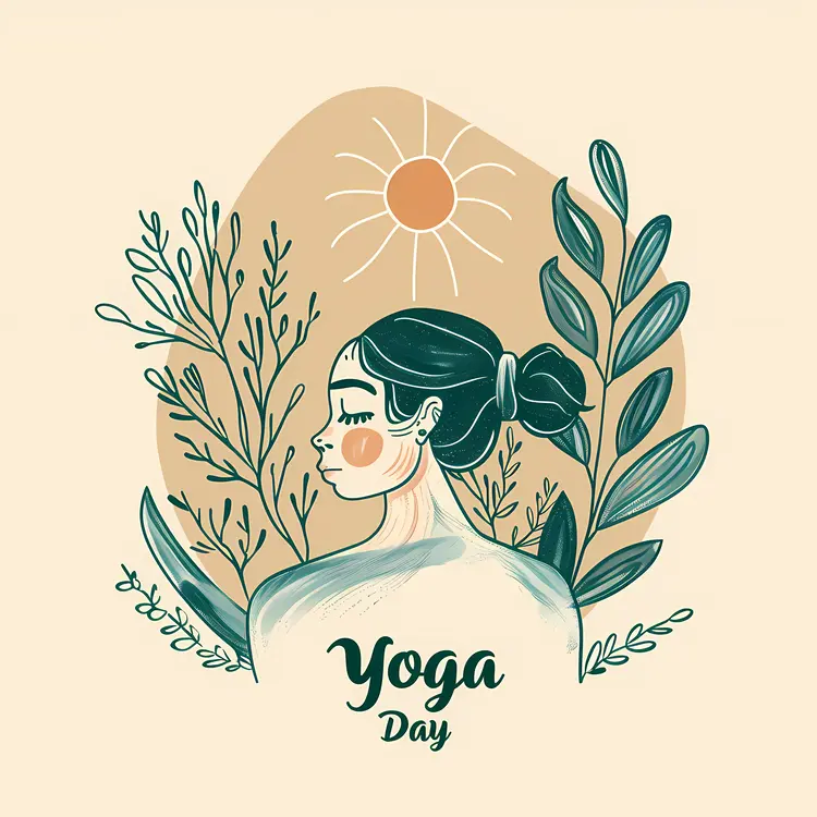 Yoga Day Illustration with Woman and Plants