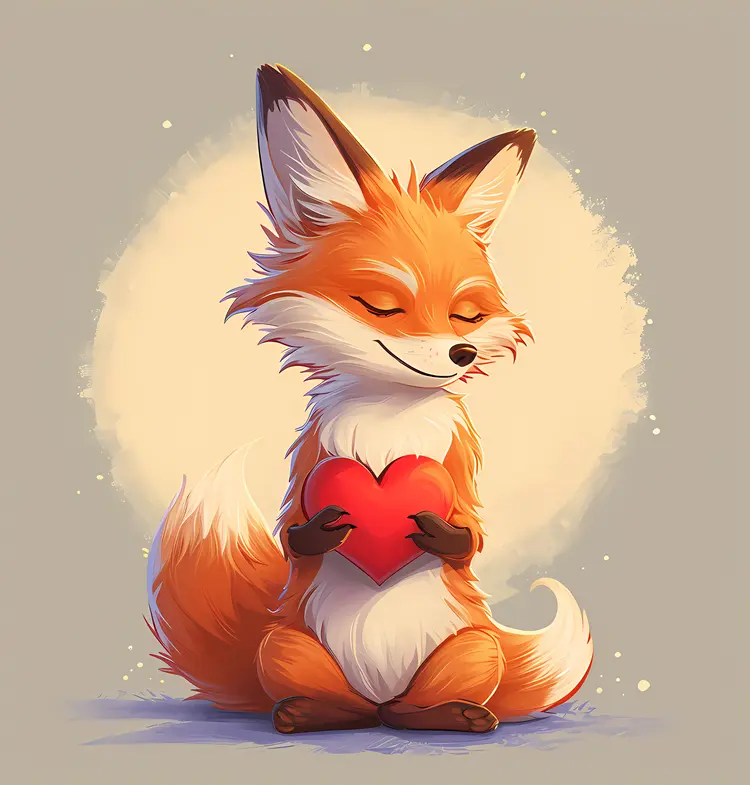 Cute Fox Holding a Heart for Valentine's Day