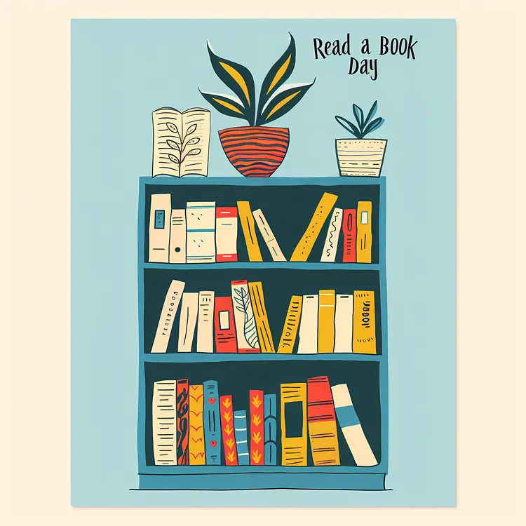 Bookshelf with Books and Plants
