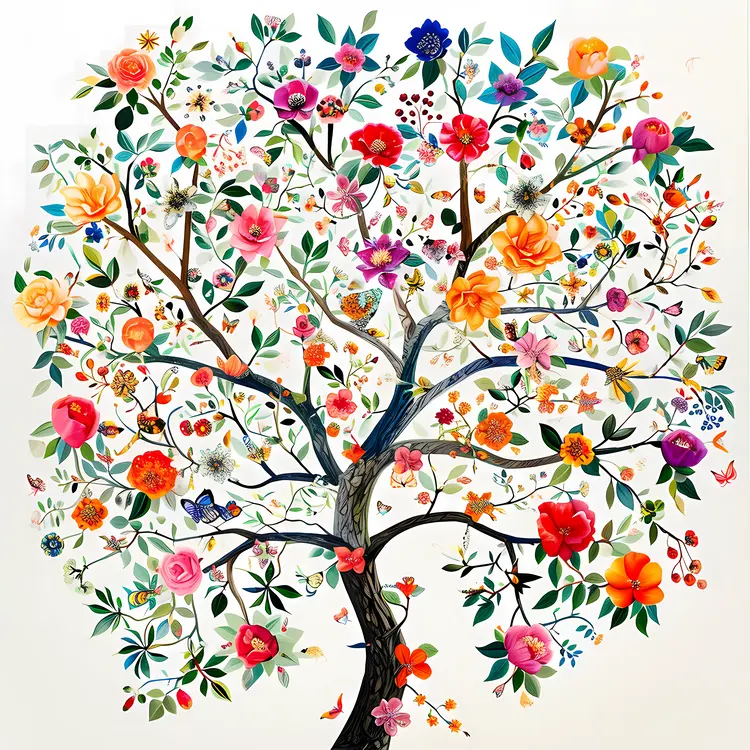 Colorful Tree with Blossoming Flowers