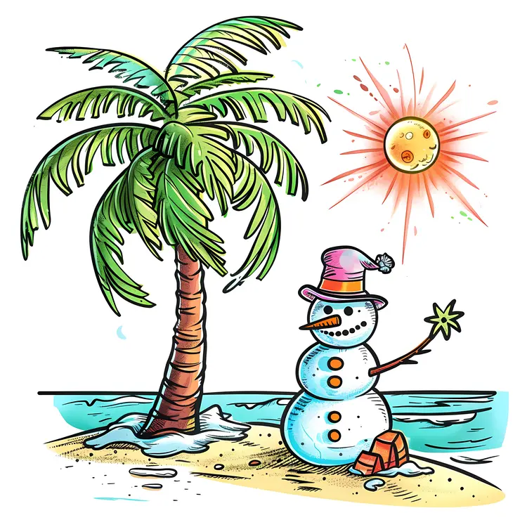 Snowman and Palm Tree in Tropical Christmas