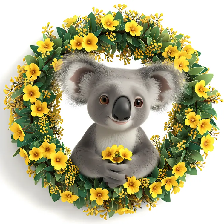 Cute Koala in Yellow Floral Wreath