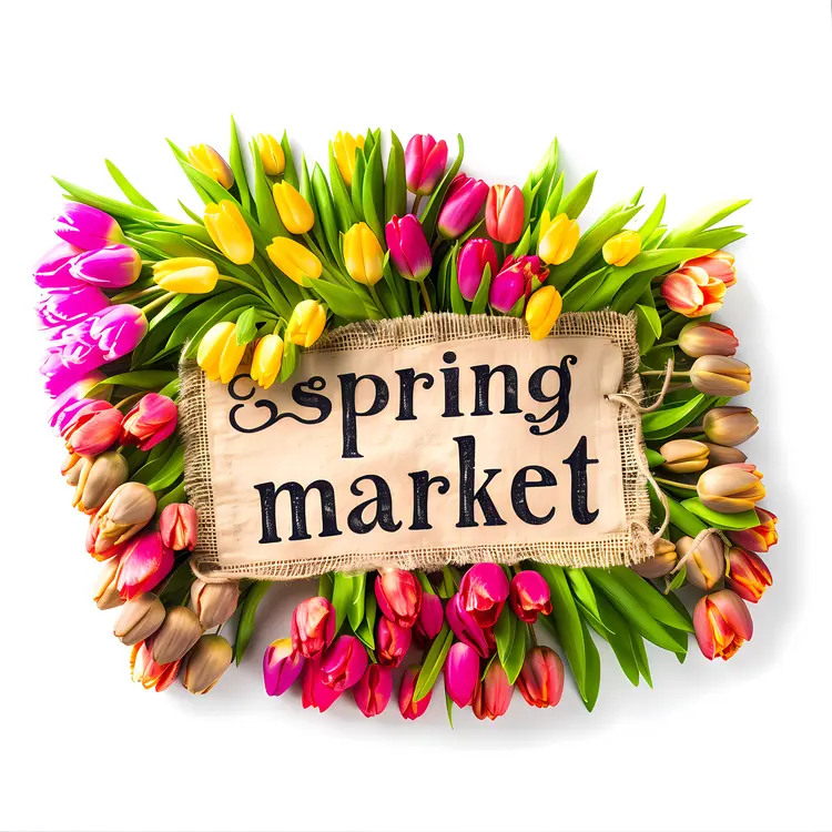 Spring Market Sign with Colorful Tulips