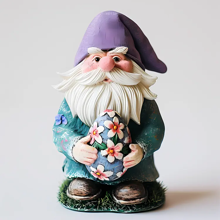 Gnome Holding a Floral Easter Egg