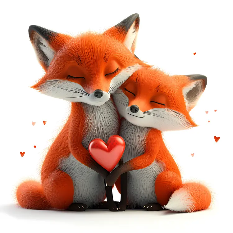 Fox Couple Holding a Heart