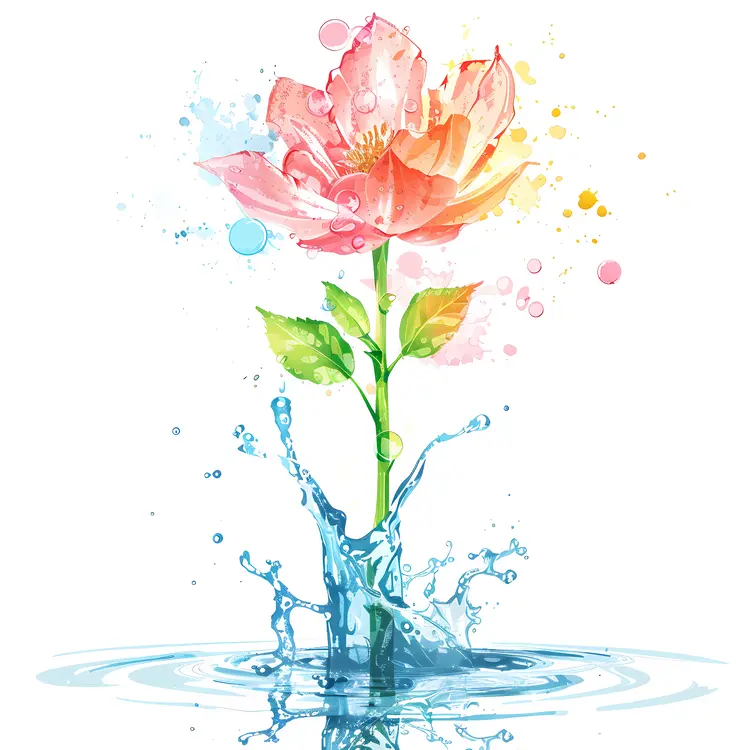 Colorful Flower with Water Splash