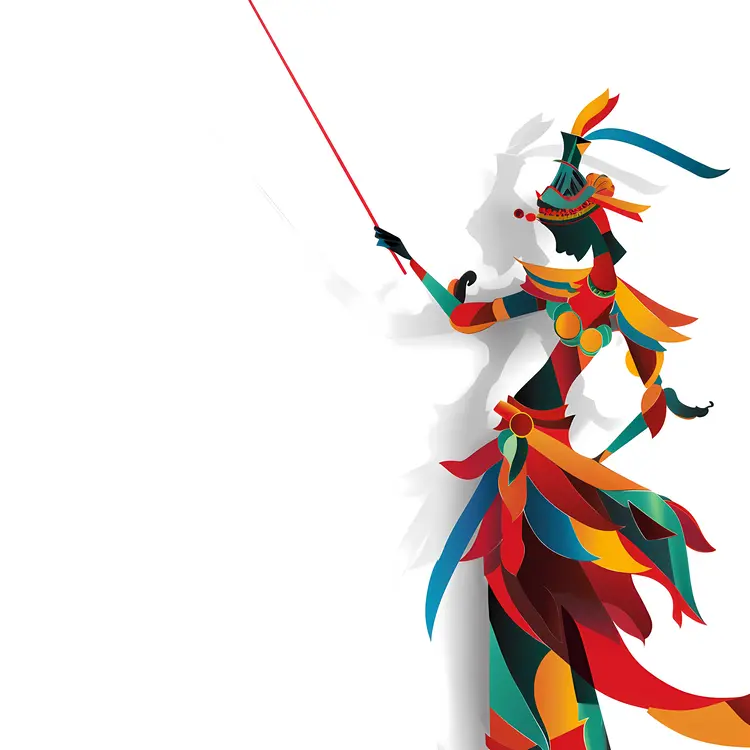 Colorful Tribal Figure with Staff and Feathers