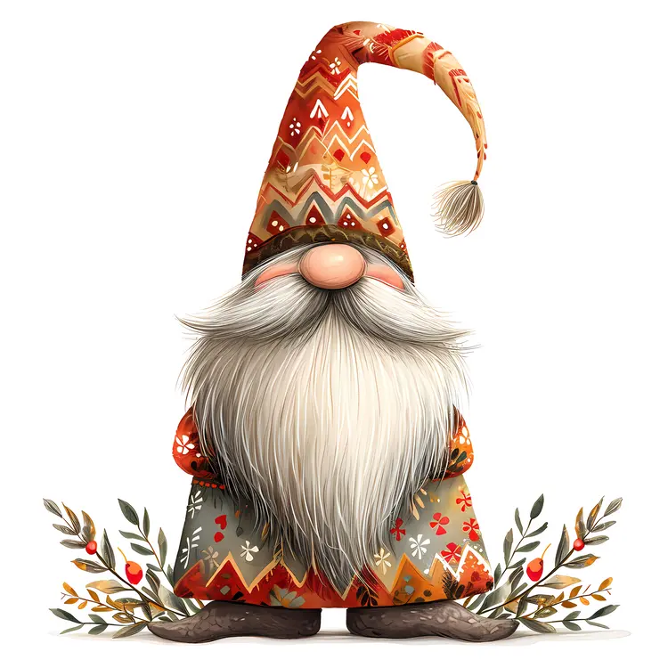 Gnome with Patterned Hat and Plants