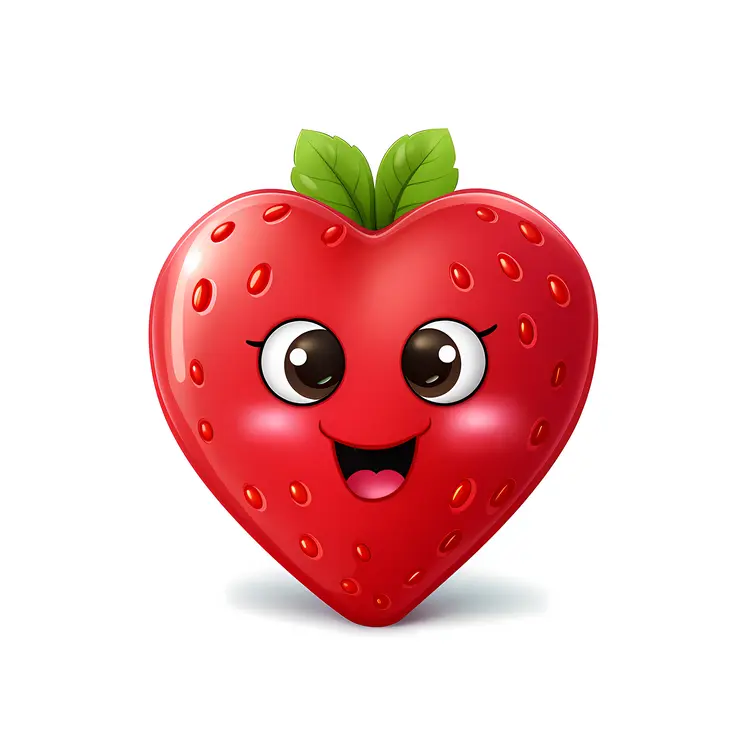 Cute Red Strawberry with Green Leaves