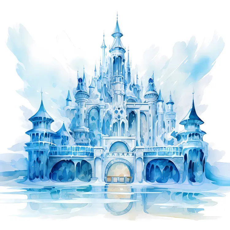 Elegant Ice Castle Reflecting on Water