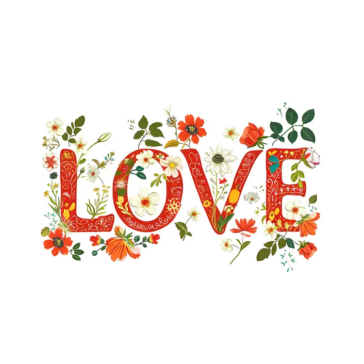 Orange Floral LOVE Typography