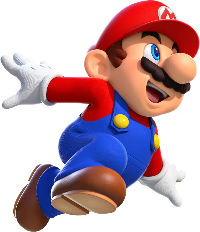 Red-capped Character Jumping in Blue Overalls