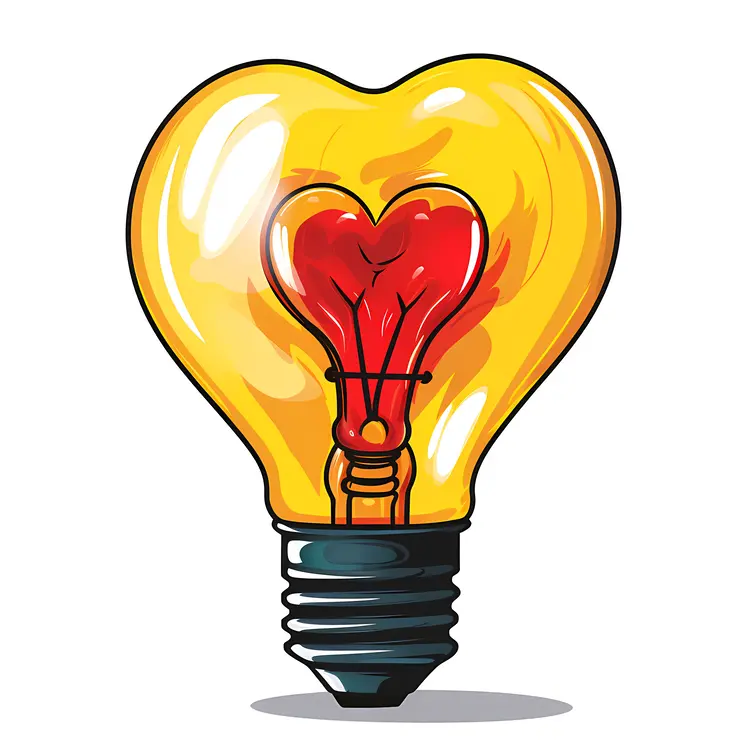Cartoon Heart-shaped Light Bulb