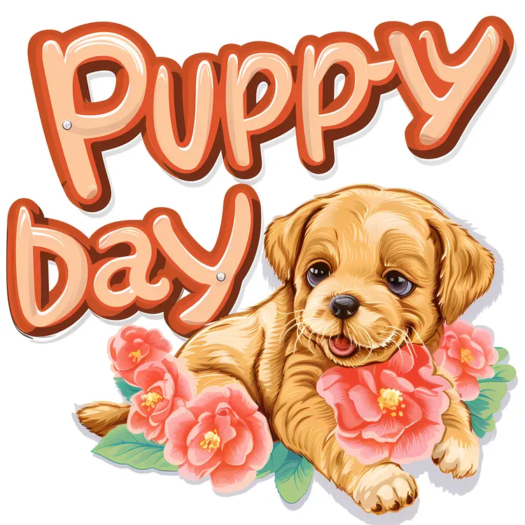 Cute Puppy with Flowers for Puppy Day