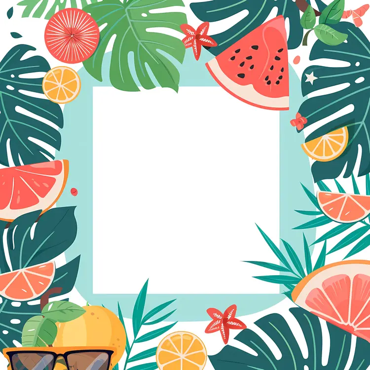 Tropical Frame with Watermelon and Leaves