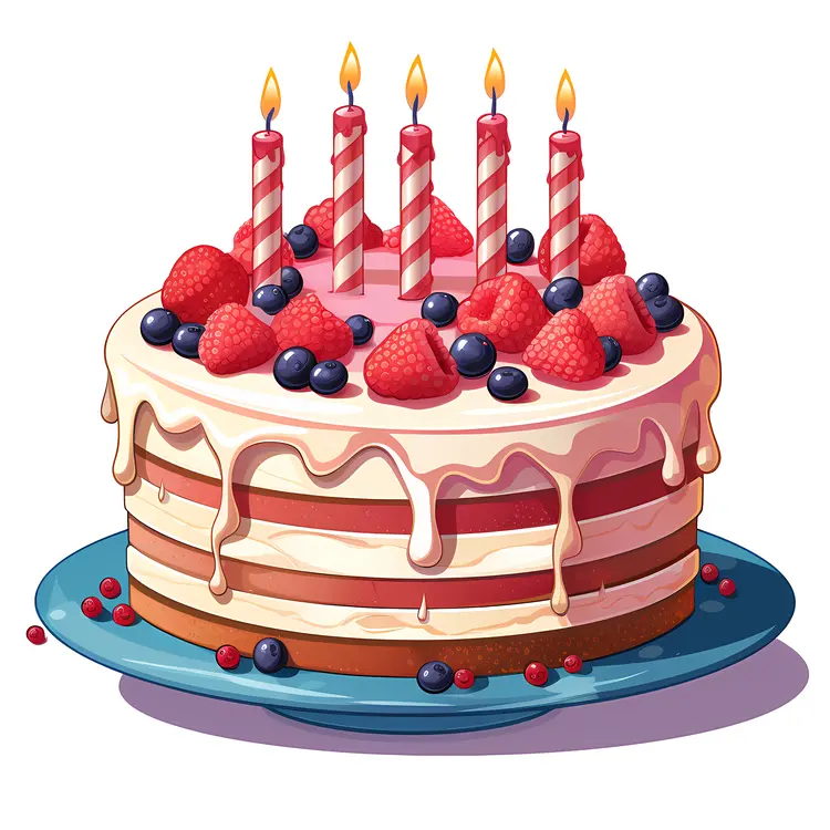 Birthday Cake with Candles and Berries