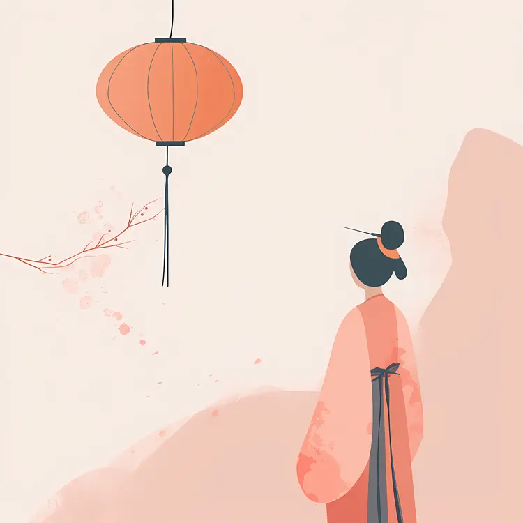 Woman in Traditional Dress with Red Lantern