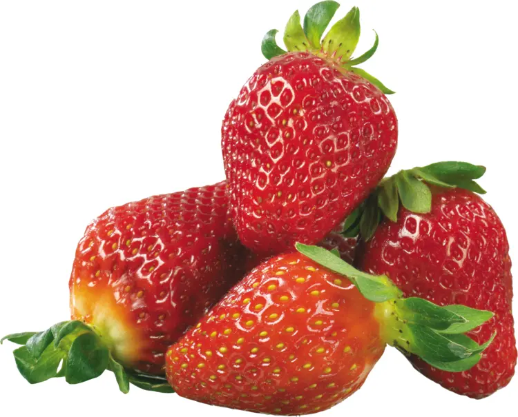 Cluster of Fresh Juicy Strawberries with Leaves