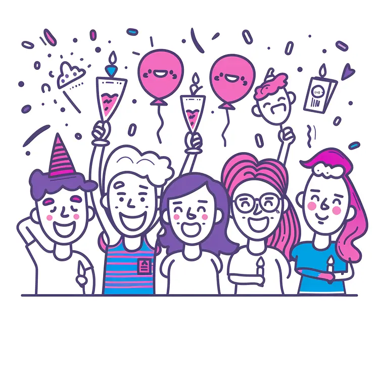 People with Balloons and Confetti