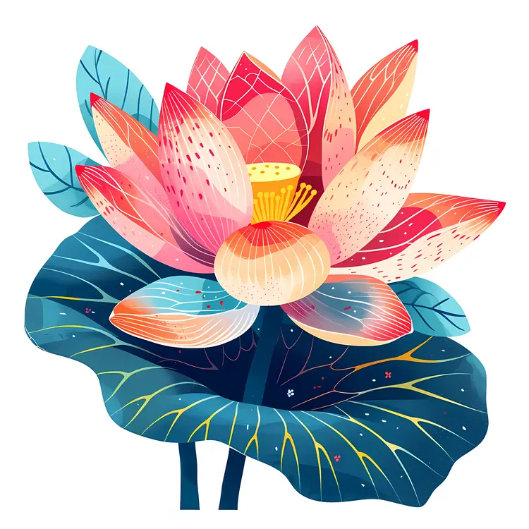 Vibrant Lotus Flower with Pink Petals and Green Leaves