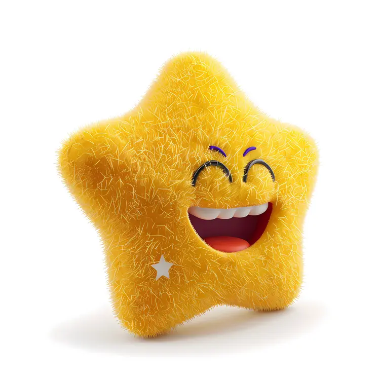 Yellow Fuzzy Star with Happy Face