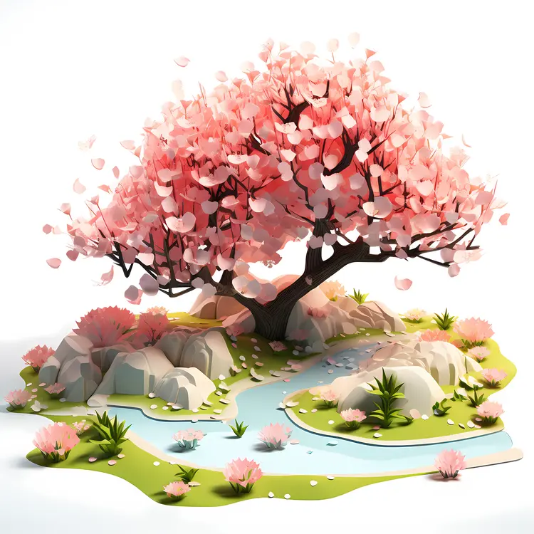 Pink Paper Tree with Stream