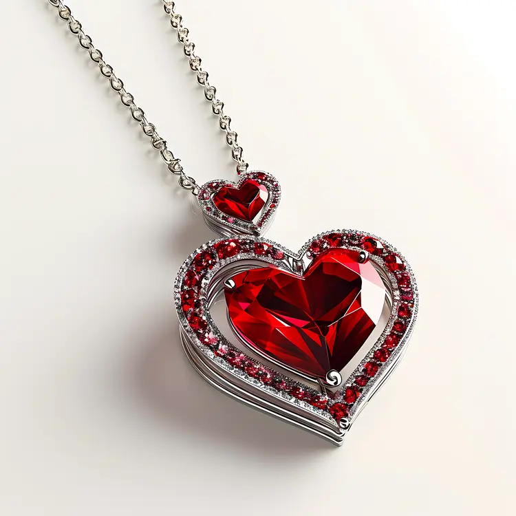 Elegant Red Heart Necklace with Gems
