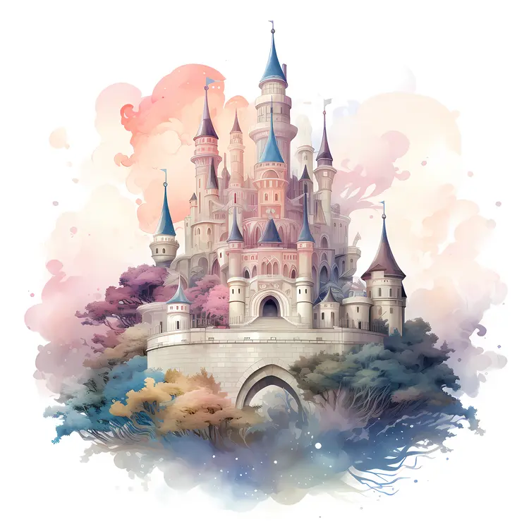 Fantasy Castle with Pink and Blue Towers